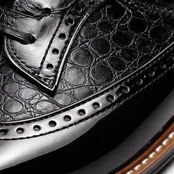 Stacy Adams Dayton Wingtip Oxford Black Patent Croc Embossed Size 11 - Picture 3 of 6